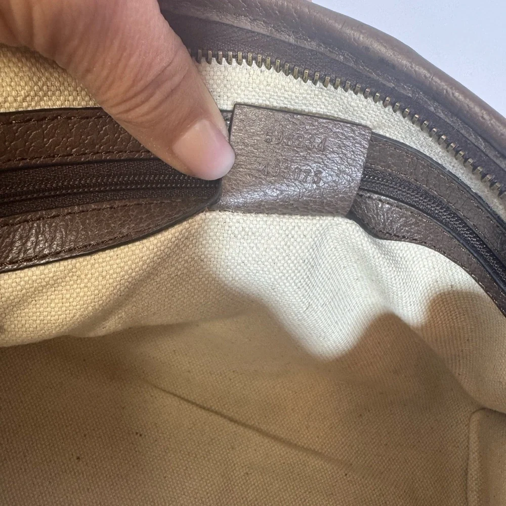 AUTHENTIC Gucci Beige Monogram Pouch/Clutch  with Green and Red Web